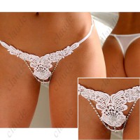 String Dentelle et Strass blanc taille unique réglable